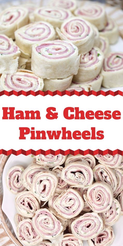 Ham and Cheese Pinwheels make an excellent appetizer or snack for your next gathering. The bold flavors in these cream cheese and deli ham tortilla roll-ups will complement any party menu. You may prepare this simple appetizer ahead of time to speed up prep on the big day. Ham Pinwheels Appetizers, Bean And Cheese Pinwheels, Ham Pin Wheels Cream Cheeses, How To Make Roll Up Sandwiches, Tortilla Wrap Recipes Cream Cheese, Keto Snacks Party, Ham Pinwheels Cream Cheese Pickles, Ham And Ranch Pinwheels, Ham Ranch Pinwheels