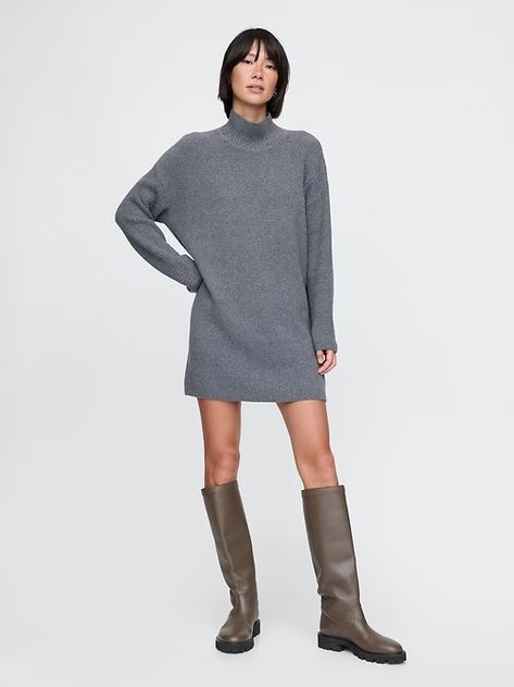 CashSoft Rib Turtleneck Mini Sweater Dress | Gap Sweater Dress Aesthetic, Turtle Neck Sweater Dress, Wife Style, Plush Yarn, Chic Wardrobe, Mini Sweater, Everyday Luxury, Turtleneck Sweater Dress, Sweater Dresses