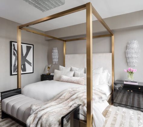 Glam Bedroom On A Budget: Luxury Style On A Dime Glamour Decor, Transitional Furniture, Glam Bedroom, Nice Ideas, Poster Bed, Four Poster, Canopy Bed, Beautiful Bedrooms, Stew Recipes