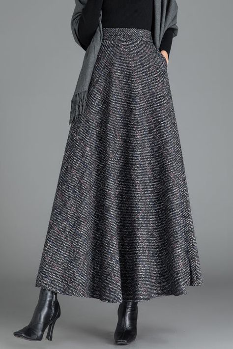 Autumn Winter Elastic Waist Wool Skirt 3787 – XiaoLizi Herringbone Skirt Outfit Winter, Tweed Maxi Skirt, Fall Midi Skirts, Autumn Style 2024, Casual Long Skirt Outfits, Winter Maxi Skirts, Wool Skirt Outfit Winter, Blue Skirt Outfit, Skirt Winter Outfit