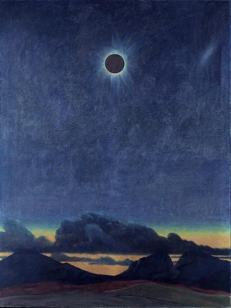 Inscription: June 1937 - Cerro de Pasco, Peru Altitude 14,400 ft. Painted two days after from sketch made at the time of eclipse. Daniel Owen Stephens (Artist) Eclipse Painting, Moon Garden, Lunar Eclipse, Peru, Sketch, Sun, Art