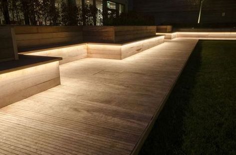 Outdoor Deck Lighting, Outdoor Led Strips, Landscape Lighting Design, Outdoor Cinema, Led Strip Lights, Landscape Plans, Deck Lighting, Led Outdoor Lighting, Strip Lights