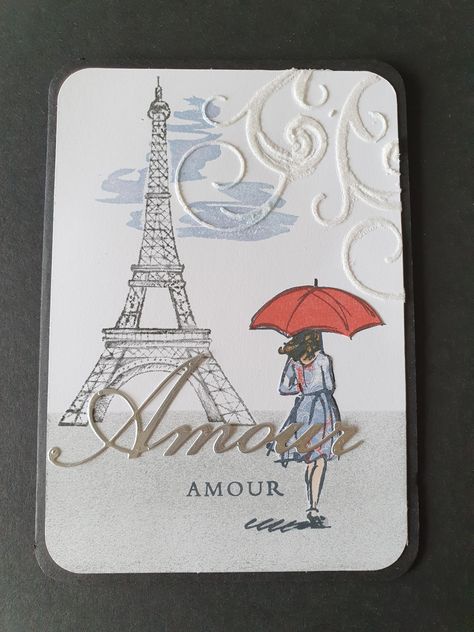 Paris Cards Ideas, Parisian Beauty Stampin Up Cards, Paris Birthday Card, Eiffel Tower Stencil, Eiffel Tower Craft, Eiffel Tower Paper Model, Parisian Beauty, Paris Cards, Greeting Card Art