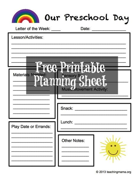 Preschool Planning Sheet {FREE Printable} - Teaching Mama Preschool Daily Sheet, Preschool Daily Report, Teaching Mama, Planning Sheet, Daily Report, Daycare Forms, Daily Lesson Plan, Preschool Planning, Learning At Home