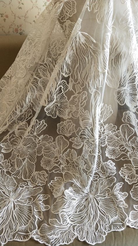 "Elegent Lace Fabric Ivory Floral Retro Sequined Bridal Lace New Design Lace fabric For Wedding Dress Fashion Dress High Quality Width: 53\"(1.35 meters) This listing is for 1 Yard. There are 15 yards in 1 roll. Please Note this fabric is sequined. All the lace are perfect for wedding dress, lingerie, bra, dresses, dolls, bridal veil, altered art, couture, costume, jewelry design, pillowcase, home decor and other projects you could imagine. For more quantity, please feel free to convo me for cus Lace Fabric Pattern, Lace Aesthetic, How To Trim Roses, Wedding Dress Fashion, For Wedding Dress, Bridal Fabric, Lace Outfit, Dress Sketches, Ivory Flowers