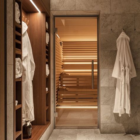 Sauna Bathroom Design, Spa In Casa, Home Spa Room, Wellness Room, Lake Lucerne, Spa Room Decor, Gym Room At Home, Sauna Design, Spa Interior