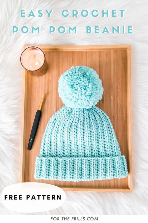 Crochet Pom Beanie, Crochet Baby Pompom Hat Pattern, Toddler Pom Pom Hat Crochet Pattern, Bubble Hat Crochet Free Pattern, Crochet Beanie With Pom Pom Free Pattern, Wool Ease Beanie Crochet Pattern, Crochet Hats With Pom Poms, Pom Pom For Beanie, Crochet Beanie Pom Pom