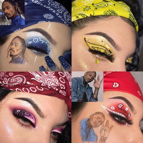 ✧𝐁𝐚𝐥𝐢𝐬𝐬𝐚 𝐏𝐚𝐥𝐚𝐜𝐢𝐨✧ on Instagram: “Should I bring my bandana series back? I miss doing weird little looks on my lids now that I’m trying to do more wearable eyeshadow and I’m…” Bandana Eye Makeup, Bandana Eyeshadow, Chicana Eyeshadow, Bandana Makeup Look, Bandana Makeup, Chicana Makeup, Chola Makeup, Bandana Girl, Chola Style