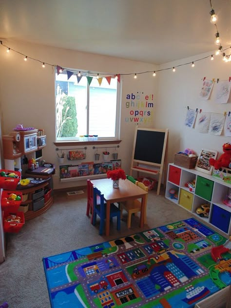 Playroom Makeover on a Budget 03 Toy Room Ideas, In Home Daycare, Kids Playroom Ideas, Daycare Room, Boys Playroom, Basement Playroom, Toddler Playroom, Home Daycare, Toy Room