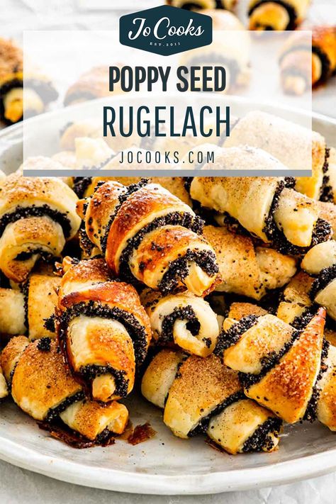 Poppy Seed Rugelach - Jo Cooks Rugelach Recipe, Mini Croissants, Jewish Recipes, Vegetarian Breakfast, Poppy Seed, Flatbread, High Tea, Food Inspiration, Breakfast Brunch