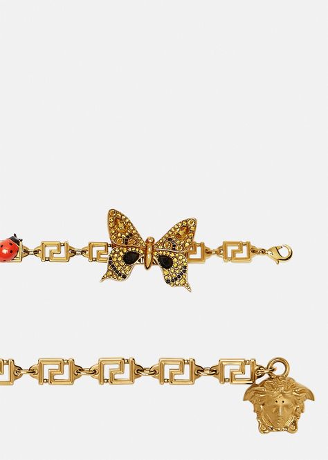 Versace Women's Crystal Butterflies Greca Chain Belt in Gold | Versace EU Dua Lipa Butterfly, Versace Dua Lipa, Dua Lipa X Versace, Chain Belt Outfit, Crystal Butterflies, Butterfly Belt, Versace Chain, Silk Bralette, Versace Jewelry