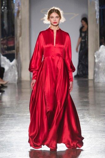 Bishop Sleeve, Red Silk, Fashion Show Collection, Party Fashion, Fancy Dresses, Long Sleeve Maxi Dress, Yellow Dress, Milan Fashion Week, Modest Fashion