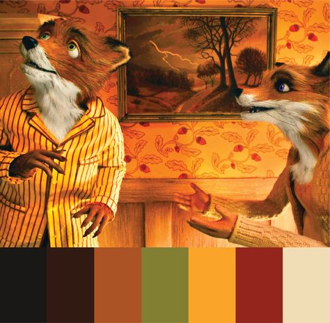 Movie Color Palette – Fantastic Mr. Fox – warm color palette – ethereal color palette – rustic color palette – nature color palette Wes Anderson Color Palette, Rustic Color Palette, Rustic Color Palettes, Movie Color Palette, Warm Color Palette, Fantastic Fox, Cinema Colours, Fox Baby Shower, Color Script