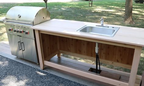 Build an Outdoor Kitchen Cabinet & Countertop with Sink | Jon Peters Art & Home Build An Outdoor Kitchen, Outdoor Countertop, Outdoor Kitchen Cabinet, Outdoor Sink, Outdoor Kitchen Sink, Kitchen Sink Cabinet, Outdoor Fridge, Outdoor Kitchen Countertops, Outdoor Kitchen Cabinets