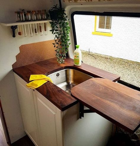 Hidden Sink, 1000 Lifehacks, Caravan Makeover, Sink Cover, Camper Hacks, Kombi Home, Van Conversion Interior, Bus House, Van Life Diy