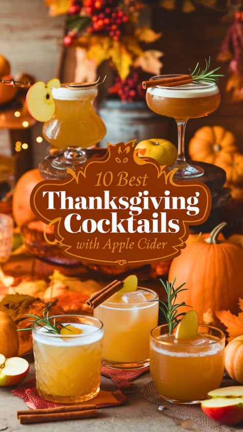 "Discover the 10 Best Thanksgiving Cocktails with Apple Cider for a cozy celebration! These delightful apple cider drinks are perfect for your holiday gatherings, offering festive drink ideas that warm the spirit. From spiced concoctions to refreshing autumn cocktail inspiration, our holiday cocktail recipes will elevate your fall festivities. Cheers to cozy fall beverages that bring everyone together!" Thanksgiving Cocktails Apple Cider, Thanksgiving Apple Cider Cocktail, Simply Apple Cocktail, Apple Cider Cocktail Pitcher, Best Fall Cocktails, Cocktails With Apple Cider, Cider Alcohol Drinks, Apple Cider Alcohol, Boozy Apple Cider