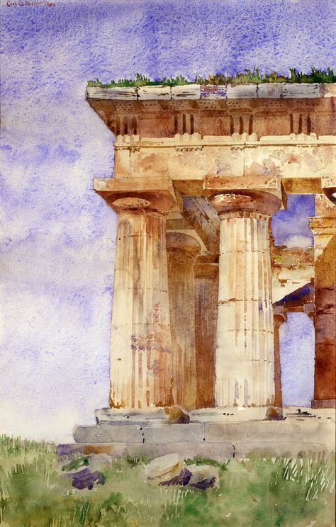 Greek Drawing, Greek Paintings, Greek Columns, Italy Landscape, Architecture Painting, Painting Medium, Smithsonian Institution, A4 Poster, Greek Art