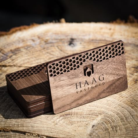 Every one unique & each laser carved and etched, our wood cards are available in 4 species (walnut shown).  #wood #BusinessCards #laser Laser Cut Business Cards, Wood Business Card, Wooden Business Card, Business Card Design Minimalist, Wood Business Cards, Laser Cut Cards, Double Sided Business Cards, Business Card Mockup, Laser Cut Wood Crafts