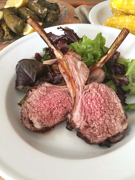 Greek rack of lamb Lamb Rack Recipe, Beans And Legumes, Lamb Dinner, Lamb Chop Recipes, Lamb Recipe, Greek Olives, Rack Of Lamb, Greek Cooking, Lamb Chops