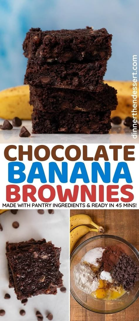 Chocolate Banana Brownies are the perfect homemade brownies with a rich banana flavor. #dessert #brownies #banana #bananadessert #baking #bananabrownies #dinnerthendessert 8x8 Desserts, Banana Chocolate Recipes, Chocolate Banana Brownies, Brownies Banana, Church Desserts, Frozen Chocolate Bananas, Classic Brownies Recipe, Dessert Brownies, Banana Bread Brownies