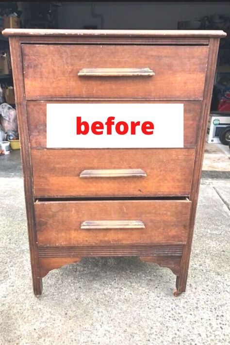 Check out the before and after dresser upcycle idea. Painted furniture is a great way to decorate your bedroom on a budget. Easy and creative Flea market dresser flip idea with black paint. #hometalk Upcycle Small Dresser, Refinishing Dressers Ideas, Before After Furniture Makeover, Repurposed Tall Dresser Ideas, Bedroom Furniture Upcycle Ideas, Three Drawer Dresser Makeover, Painted Furniture Before And After, Dresser Flips Before After, Wooden Dresser Makeover