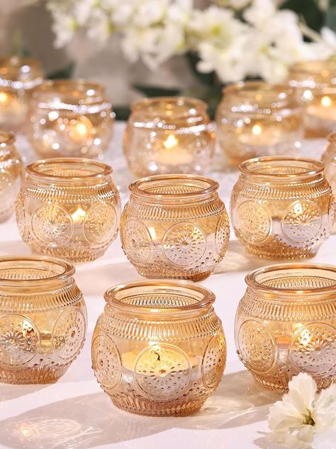 Amazon.com: LAMORGIFT 6 Pcs Pink Candle Holders- Pink Table Decor for Sweet 16th Party/Babyshower, Glass Votive Candle Holders for Sweetheart Table Decorations Wedding, Baby Shower, Birthday, Anniversary Parties : Home & Kitchen Gold Party Table, Christmas Tea Light Holders, Glass Candle Holders Centerpiece, Pink Table Decorations, Gold Votives, Candle Holders Gold, Gold Votive Candle Holders, Pink Candle Holders, Party Ambiance