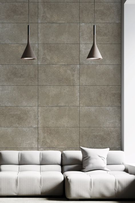 Berlin Toupe R11 Textured Porcelain Tiles 12x24 Tiled Walls Living Room, Tile Accent Wall Living Room, Concrete Floor Living Room, Living Room Concrete Floor, Flooring Ideas For Living Room, Apartments Decorating Ideas, Living Room Flooring Ideas, Concrete Floors Living Room, Couch Aesthetic