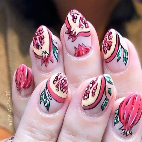 Pomegranate Nail Art, Pomegranate Nails, Aesthetic Lookbook, Summer Vacation Nails, Mani Ideas, Super Cute Nails, Nail It, Cute Nail, Vacation Nails