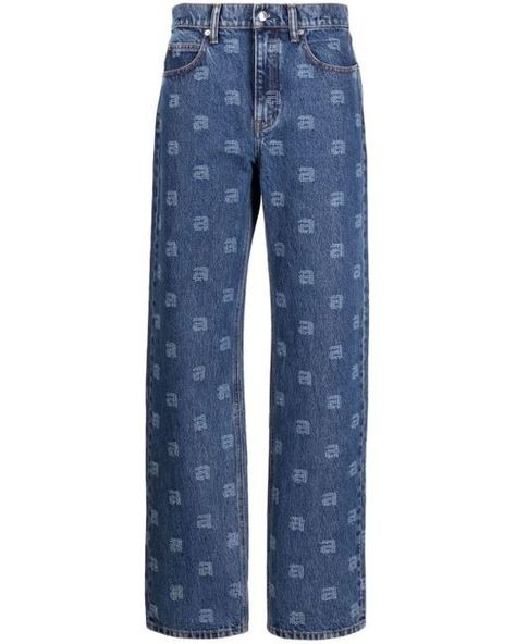 Alexander Wang Straight Jeans With Print in Blue | Lyst Alexander Wang Jeans, Uzun Boy, Logo Azul, Print Jeans, Airport Fashion, American Brand, Printed Jeans, Mid Rise Jeans, Straight Pants