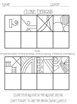 Clone Design Square Doodles, Echo Drawing, Art Sub Lessons, Art Sub Plans, Art Handouts, Doodles Ideas, 5th Grade Art, Drawing Doodles, Art Worksheets