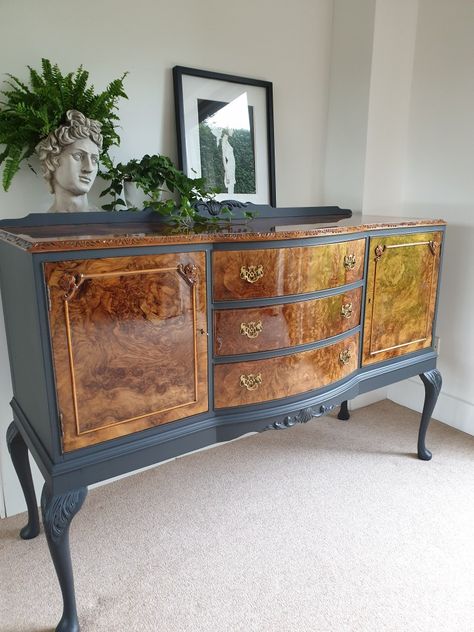 Painted in Fusion Ash Queen Anne Sideboard Makeover, Vintage Sideboard Makeover, Sideboard Makeover, Painted China Cabinets, Revamp Furniture, Homemade Furniture, Buffet Decor, Art Deco Sideboard, Diy Furniture Renovation