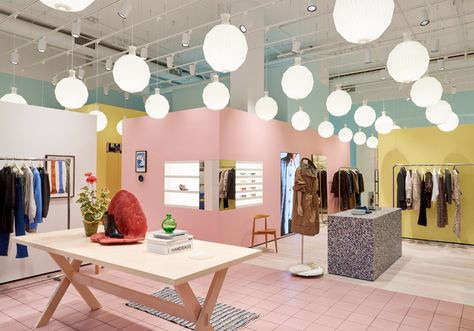 Ganni’s New Store Is an Ode to Scandinavian Sustainability | Architectural Digest Pink Ceramic Tile, Aesthetic Clothing Stores, Danish Fashion, Aesthetic Clothing, Retail Space, Clothing Stores, Indie Brands, Nordic Design, Retail Design