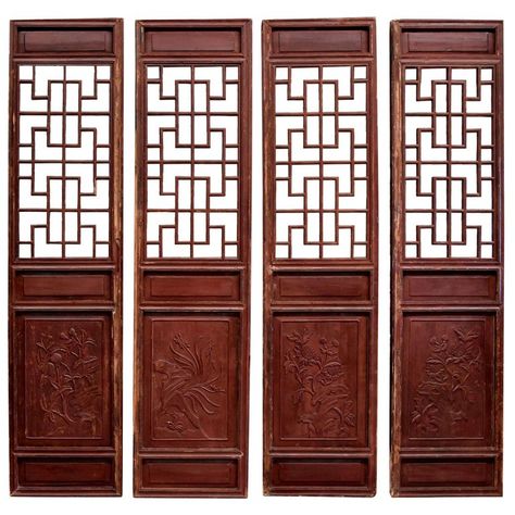 Chinese Antique Screens, Set Of 4, Blooms And Longevity Chinese Doors Traditional, Chinese Door Design, Asian Garden Japanese Style, Industrial Modern Furniture, Tea Room Interior, Chinese Lattice, Chinese Tea Room, Tea Room Design, Chinese Interior Design