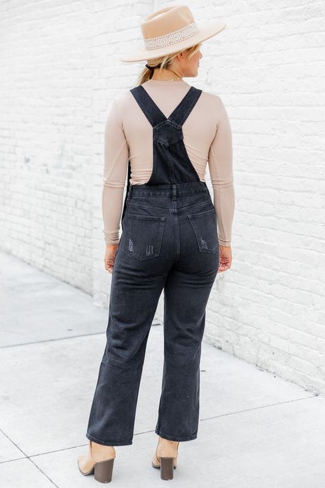 Black overalls outfit