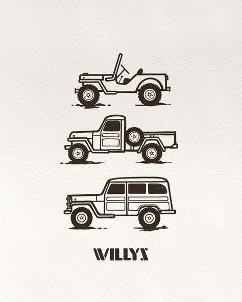 Jeep Wrangler Tattoo, 4x4 Tattoo, Mahindra Major Jeep, Jeep Doodle, Jeep Tattoos, Jeep Signs, Jeep Illustration, Jeep Silhouette, Trio Tattoos