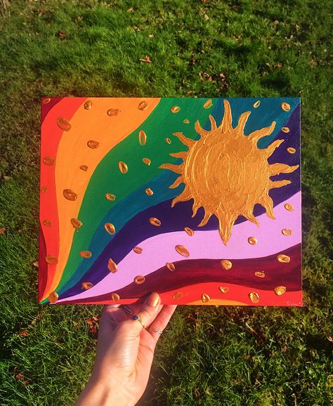 Lesbian Painting Ideas Simple, Pride Painting Ideas On Canvas, Pride Paintings Ideas, Sun Painting Acrylic, Pride Paintings, Pride Decor, Spiritual Paintings, Friend Painting, Sun Painting