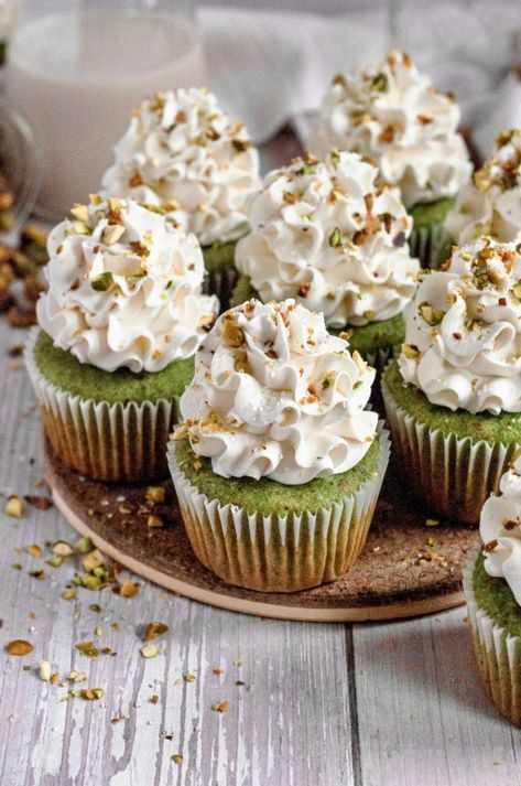 Made from scratch with 100% real pistachios, these soft and fluffy pistachio cupcakes are full of warm pistachio flavor. Topped with the most incredible whipped cream cheese frosting, they are the perfect cupcake treat. Bonus: the recipe can be made gluten-free, dairy-free, vegan, or plain regular. Dairy Free Vanilla Cake, Dairy Free Carrot Cake, Pistachio Cupcakes, Pistachio Muffins, Cranberry Fudge, Whipped Cream Cheese Frosting, Whipped Shortbread Cookies, Gluten Free Cupcakes, Vegan Cupcakes