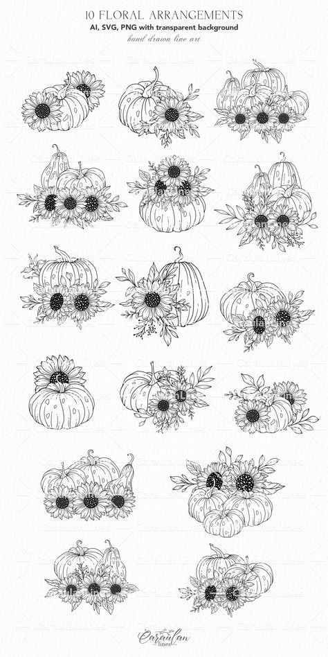 Sunflowers and Pumpkins SVG, Floral Pumpkins, Hand Drawn Line Art Pumpkin Clipart, Fall Florals, Pumpkin Arrangements, Thanksgiving SVG Pumpkin Line Art, Sunflowers And Pumpkins, Pumpkin Arrangements, Art Pumpkin, Line Art Illustration, Pumpkin Clipart, Fall Florals, Thanksgiving Svg, Wedding Sale