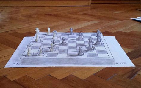 3D drawing chess Chess Board Drawing, Chess Table, 3d Drawings, Chess Game, Realistic Drawings, Chess Board, Chess, Find Art, Easy Drawings