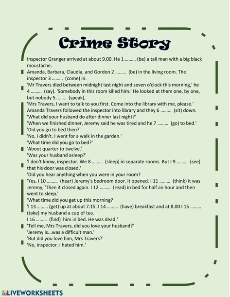 Basic English Worksheets, Simple Stories For Kids, Story Worksheet, Past Tense Worksheet, Animal Adaptation, 23rd March, Detective Stories, English Teaching Resources, Grammar English