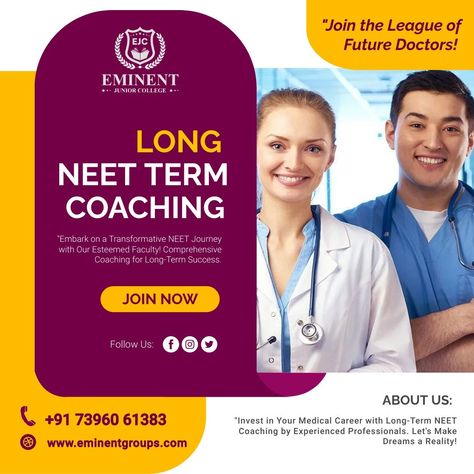 Discover excellence in NEET coaching at Santoshnagar's eminent junior college! We are excited to offer a long-term NEET coaching program that's designed to help you achieve your medical aspirations. Our experienced faculty and comprehensive curriculum ensure you're well-prepared for the NEET exam. Plus, with our exclusive 30% off on spot admission, you can jumpstart your journey to success today! Don't miss this incredible opportunity. #NEETCoaching #MedicalAspirants #Santoshnagar #EminentJunio Neet Repeater Motivation, Jee Neet Poster, Neet Coaching Poster, Important Chapters For Neet, Neet Aspirant Memes Humor, Posters Background, Junior College, Neet Exam, Class Poster