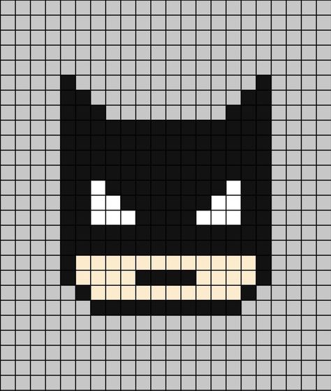 A pixel art template of Batman wearing the black bat mask. Pixel Art Pattern Batman, Batman Grid Pattern, Batman Pixel Art Grid, Pixel Art Cartoon Characters, Pixel Drawing Easy, Batman Minecraft, Pixel Art Facil, Face Pixel Art, How To Draw Batman