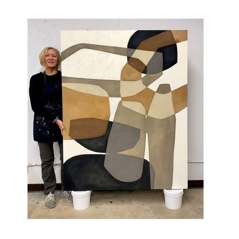 Wendy Westlake on Instagram: "Happy Friday! In the studio with my latest work: What We Now Are, 65x 51, acrylic and crayon on raw canvas. #newart #neutralart #abstractart #newabstract #midcenturyinspired" 2 Canvas Painting, Wendy Westlake Art, Wendy Westlake, Paintings Ideas On Canvas, Cubist Paintings, Hallway Art, Big Wall Art, Art Studio Space, Diy Canvas Wall Art