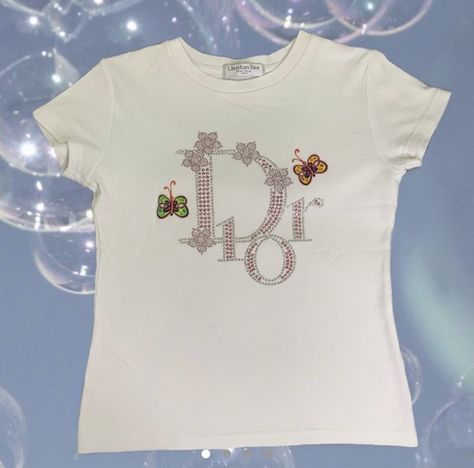 Dior Butterfly, 2000s Clothing, Holographic Iridescent, Rhinestone Tees, Butterfly Rhinestone, Material Girls, 2000s Fashion, Dream Clothes, Cute Tops