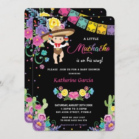 Mexican Floral Little Muchacho Boy Baby Shower for $3.04 - Baby Shower Invitations Mexican Baby Shower, Mexican Babies, Fiesta Theme, Fiesta Decorations, Baby Shower Supplies, Floral Baby Shower Invitations, Fiesta Baby Shower, Nautical Anchor