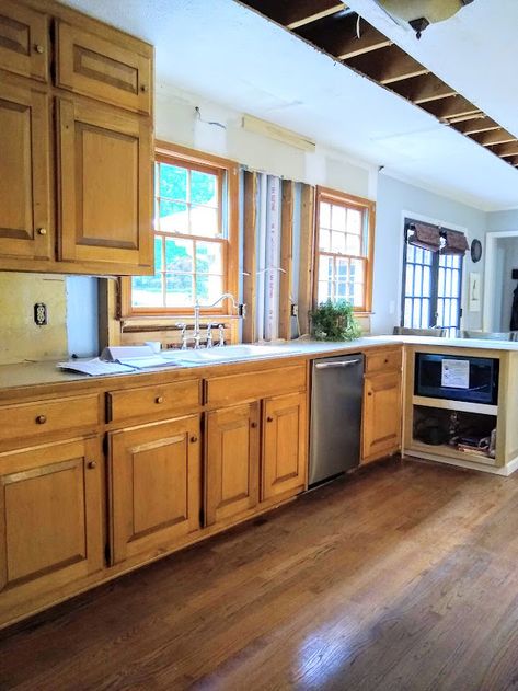 OAK HOUSE DESIGN CO.: Series: An 80's Kitchen DIY Reno- {Part 1: Before and After} Kitchen Restoration, 80s Kitchen, 80s House, Oven Cabinet, Timber Kitchen, Oak House, Kitchen Diy Makeover, Built In Refrigerator, Oak Kitchen Cabinets