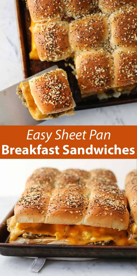 Sheet Pan Breakfast Sandwiches - A Beautiful Mess Sheet Pan Breakfast Sandwiches, Breakfast Sandwiches For A Crowd, Morning Sandwich, Hawaiian Roll Sandwiches, Sheet Pan Breakfast, Easy Breakfast Sandwich, Egg Sandwich Breakfast, Recipes By Ingredients, Breakfast Sandwich Recipes