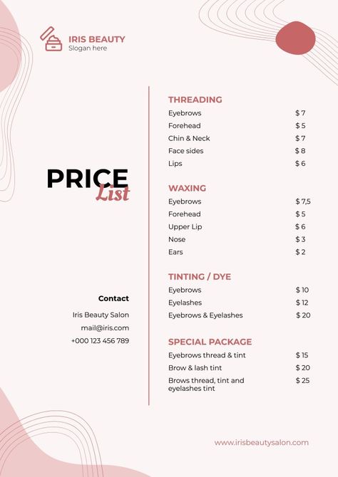 Beauty Shop Price List, Price List Beauty Salon, Pricelist Design Templates Free, Eyelash Price List, Nails Price List, Price List Template Design, Beauty Slogans, Template Price List, Beauty Salon Price List