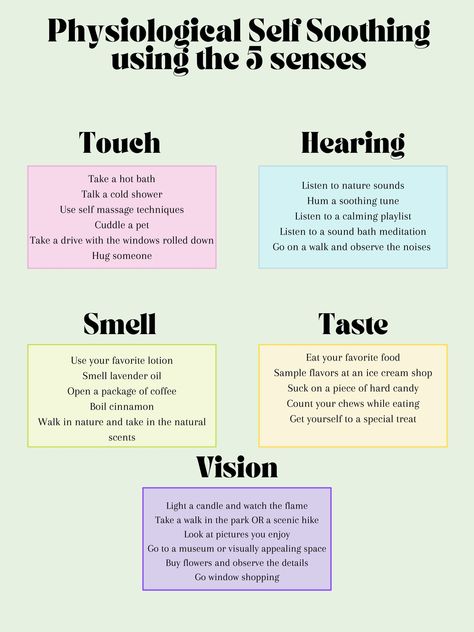 5 Senses Grounding, 5 Things You Can See 4 Things, Sensory Self Care, Self Regulation Coping Strategies, Self Soothing Techniques, How To Heal Yourself, Holistic Wellness Aesthetic, Self Soothing, Nervus Vagus