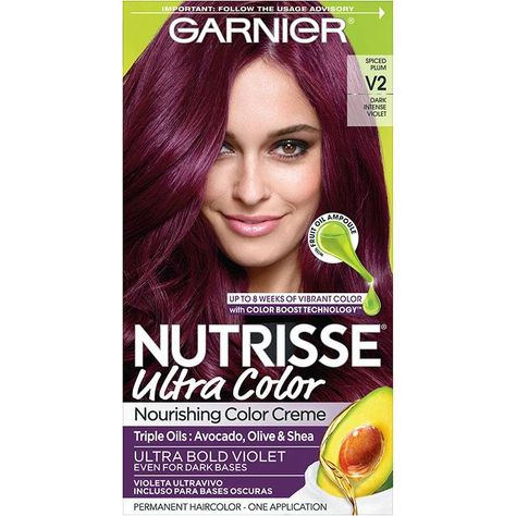 Garnier:Nutrisse Ultra Color Nourishing Color Creme Dark Intense Violet V2 (Spiced Plum) | Beauty Lifestyle Wiki | Fandom Garnier Nutrisse Hair Color, Pelo Color Borgoña, Pelo Color Vino, Dark Burgundy Hair, Burgundy Hair Dye, Garnier Hair Color, Excel Tips, Dyed Red Hair, Violet Hair